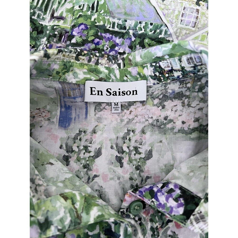 En Saison Garden Print Short Sleeve Button Down Blouse Size Medium EUC - Picture 6 of 7